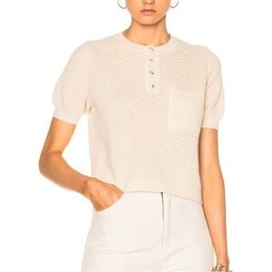 Rachel Comey Ivory Canela Baby Alpaca Buttoned Knit Cropped Sweater Top | Small